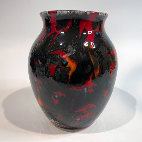 Poole Pottery Red Magma Vase by Artist Janice Tchalenko 6.5" tall Original label - Picture 6 of 9